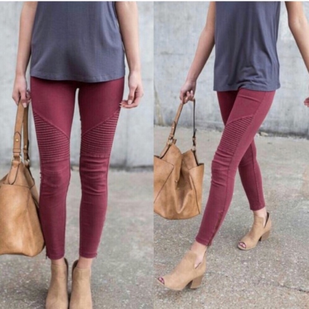 Burgundy Moto Biker Pants